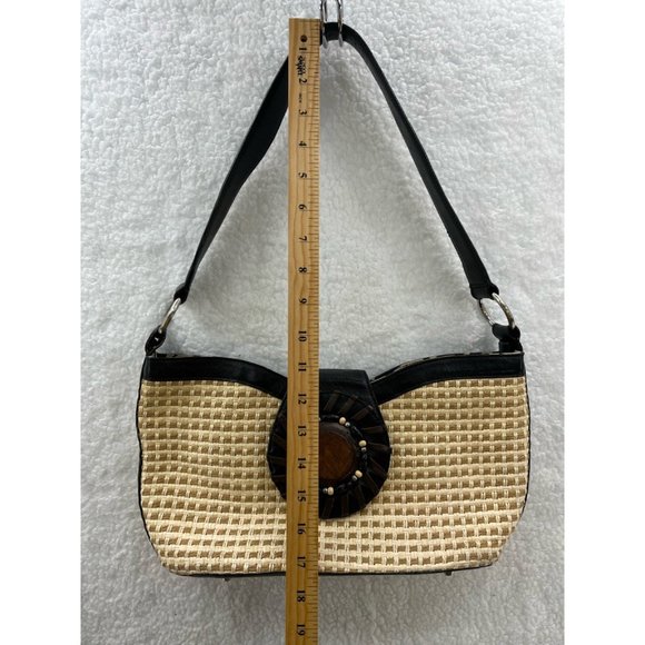 Kate Landry Womens Shoulder Bag Beige Black Woven Mixed Inside Zip Pocket - Picture 6 of 12